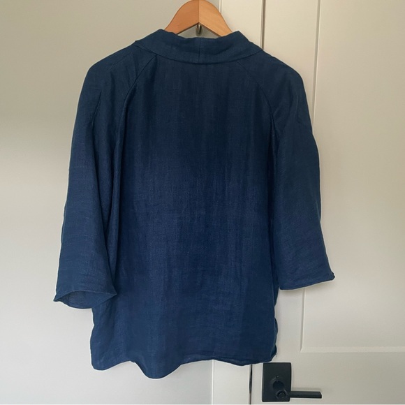 ZARA 100% Linen Draped Blouse INDIGO — ZW COLLECTION, LIMITED EDITION - Picture 12 of 15